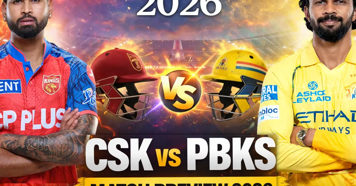 CSK vs PBKS Match Preview 2026 thumbnail with IPL players and dramatic background