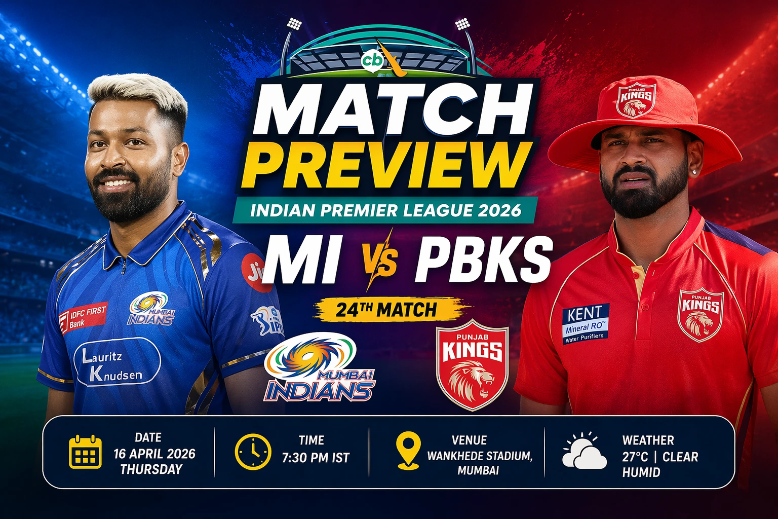 MI vs PBKS IPL 2026 match preview Mumbai Indians and Punjab Kings players with match details